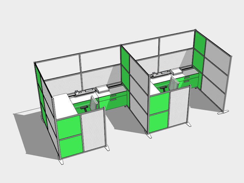 Green and White Cubicle Office Workstation sketchup model preview - SketchupBox