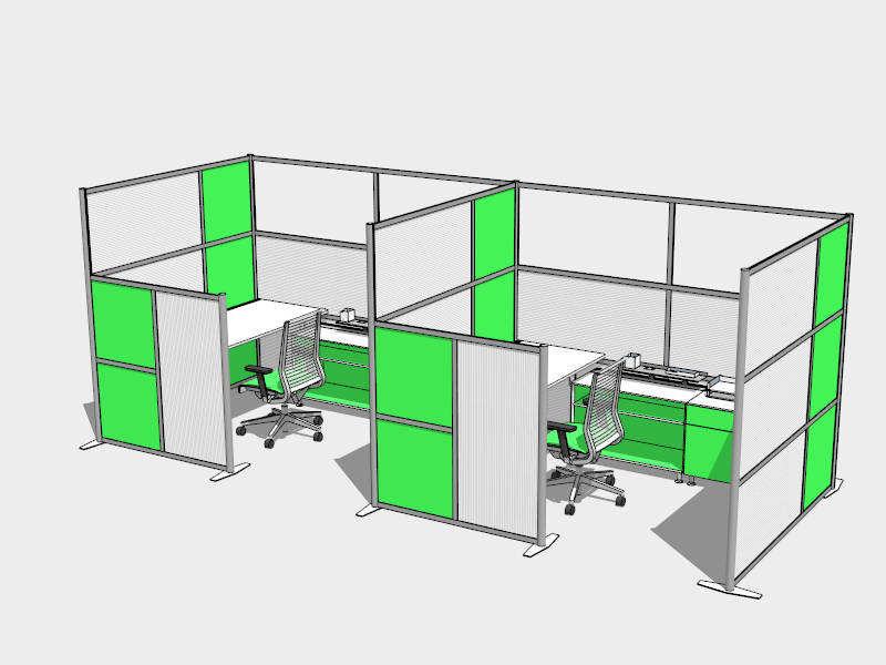 Green and White Cubicle Office Workstation sketchup model preview - SketchupBox
