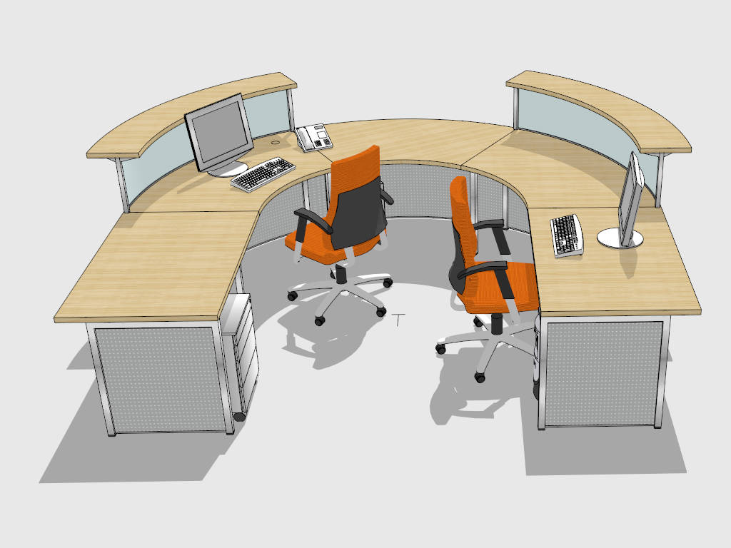 2 Person U Shaped Reception Desk sketchup model preview - SketchupBox