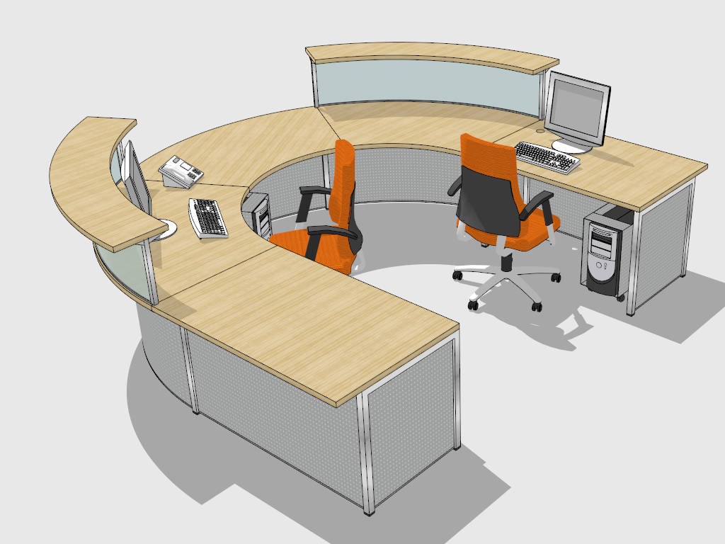 2 Person U Shaped Reception Desk sketchup model preview - SketchupBox