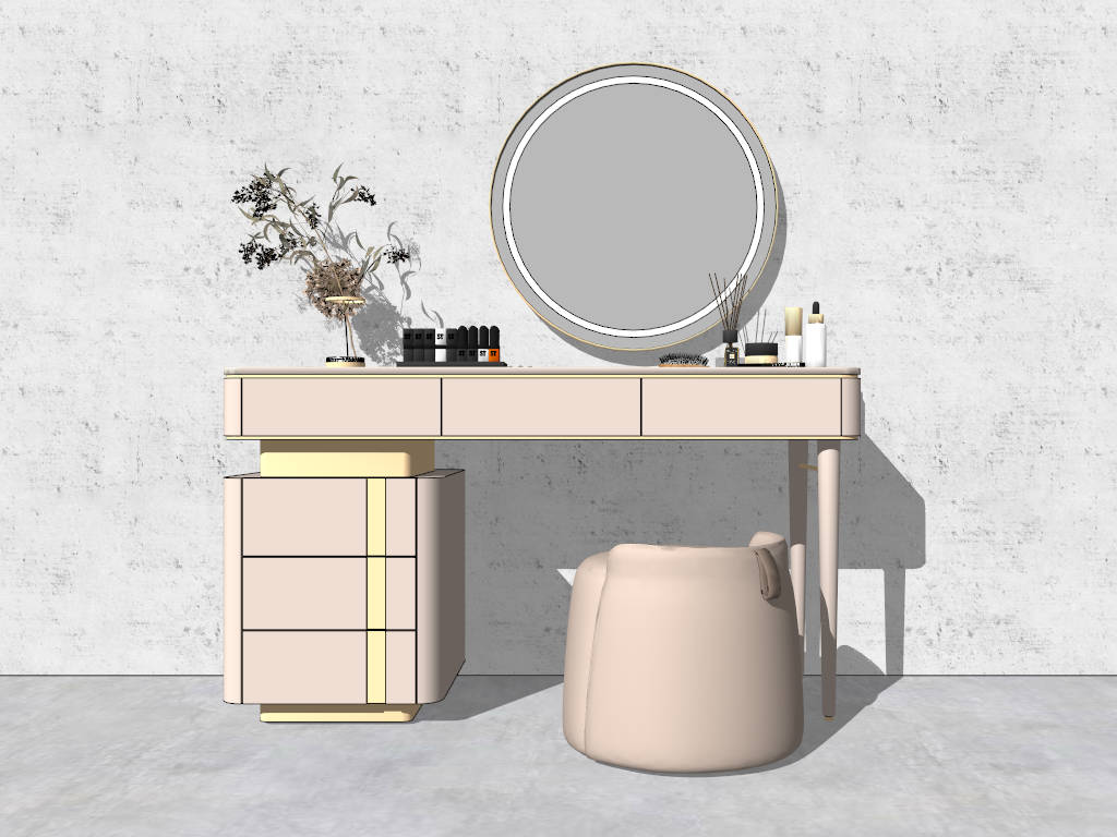 Elegant Dressing Table with Stool sketchup model preview - SketchupBox