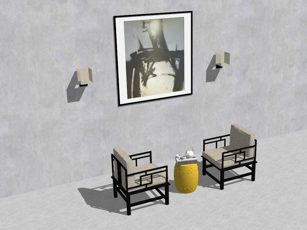 Chinese Accent Chair Decor Idea sketchup model preview - SketchupBox