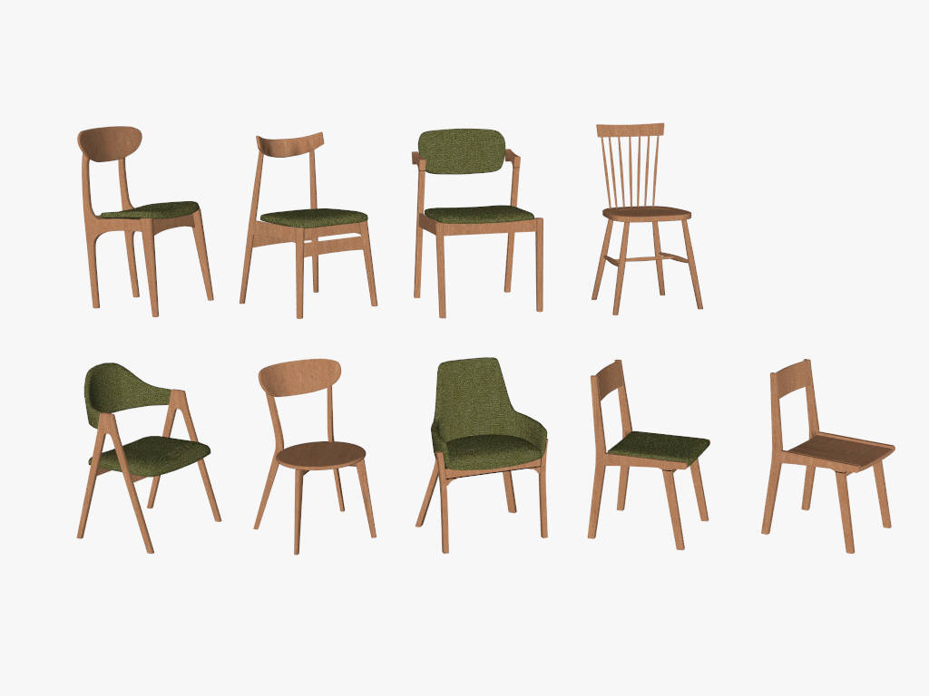 9 Modern Wood Dining Chairs Collection sketchup model preview - SketchupBox