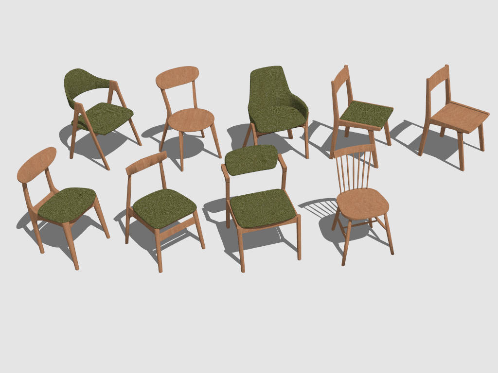 9 Modern Wood Dining Chairs Collection sketchup model preview - SketchupBox