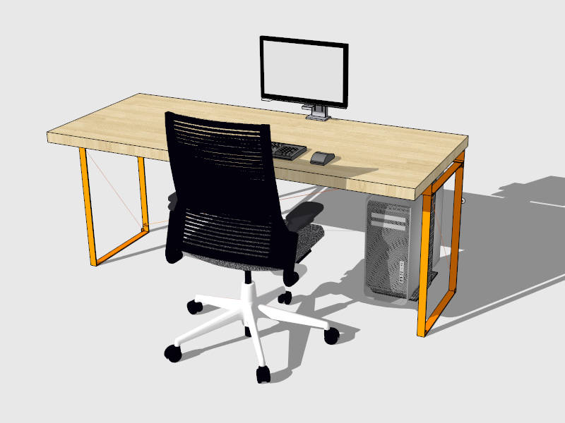 Minimalist Computer Desk sketchup model preview - SketchupBox