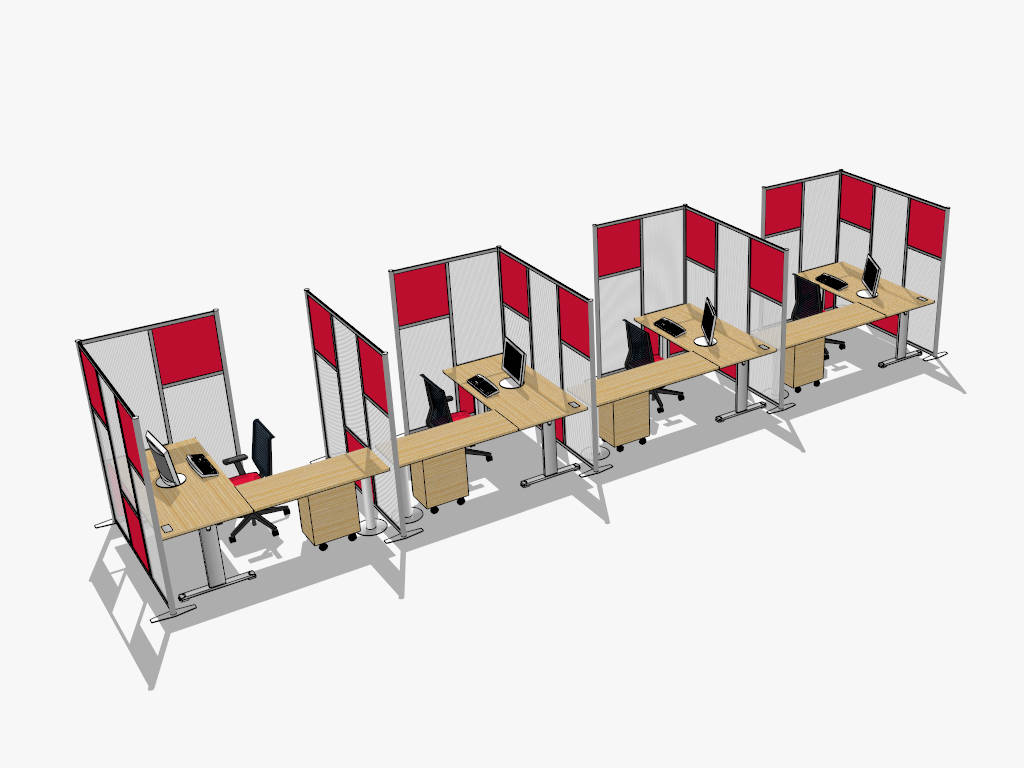 Red and White Office Partition Cubicle sketchup model preview - SketchupBox