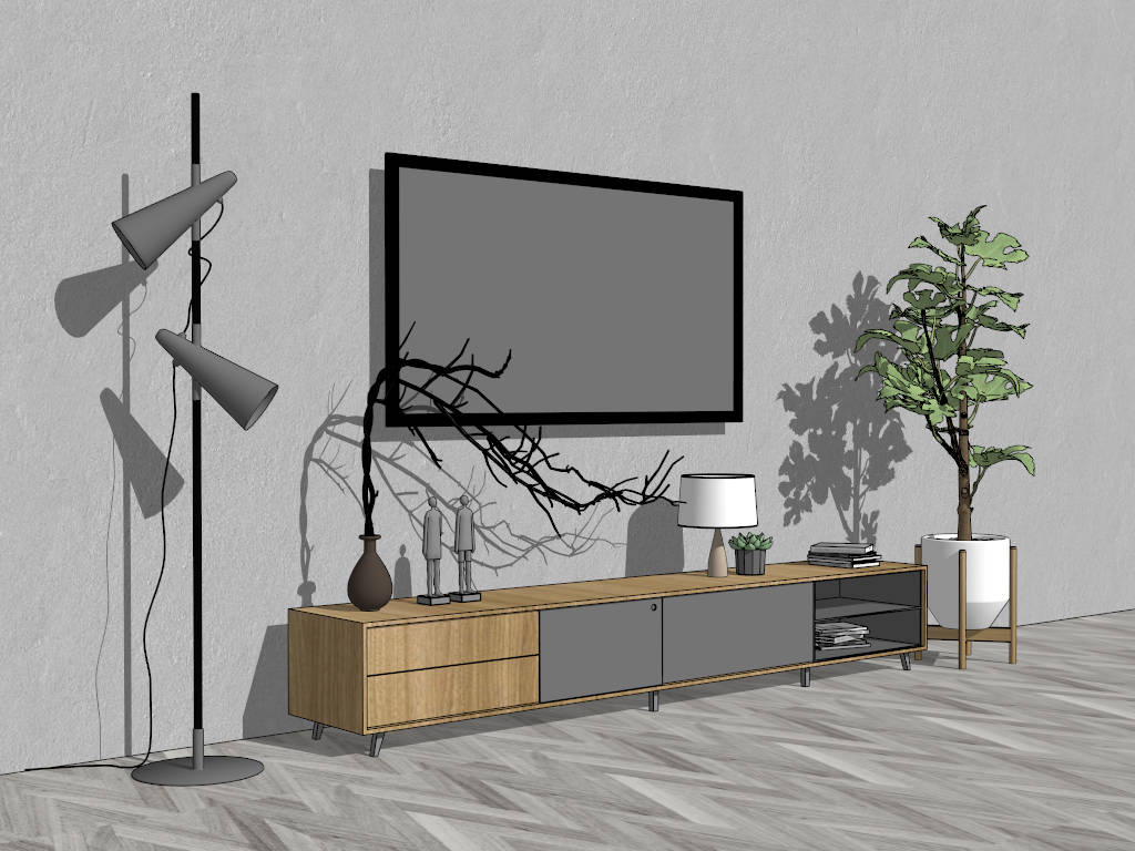 Modern Low Profile TV Stand sketchup model preview - SketchupBox