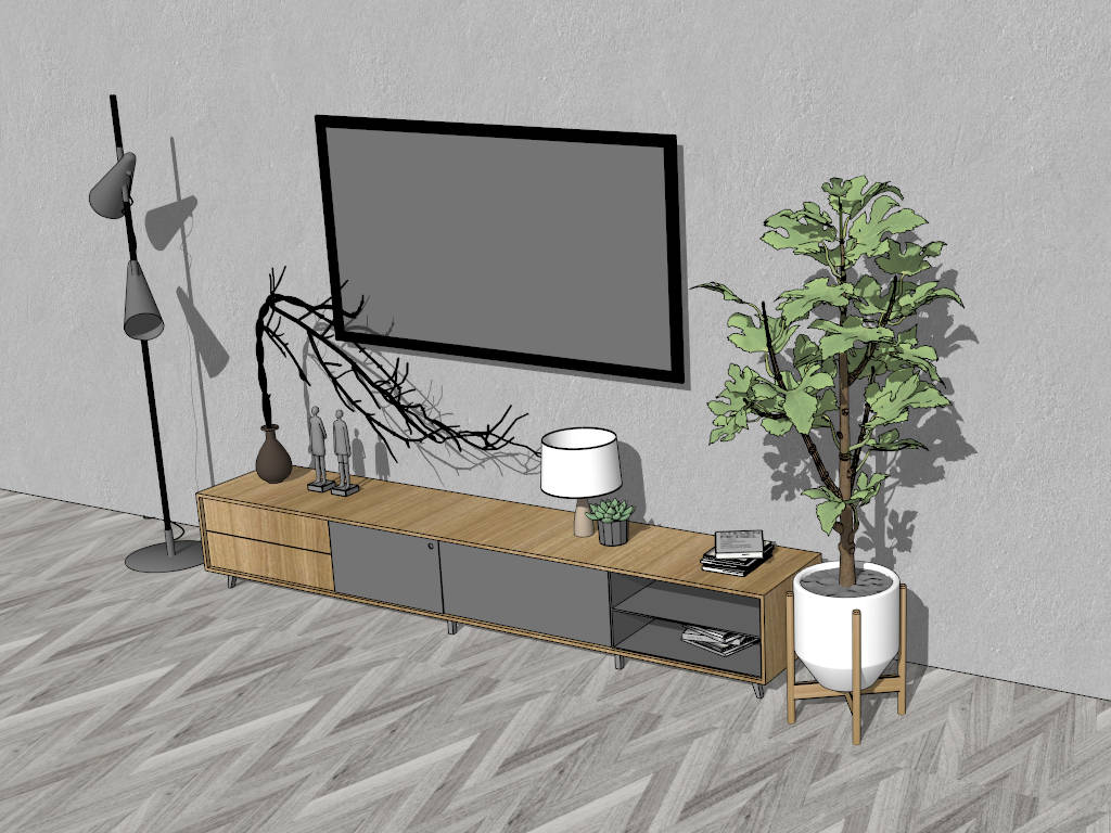 Modern Low Profile TV Stand sketchup model preview - SketchupBox