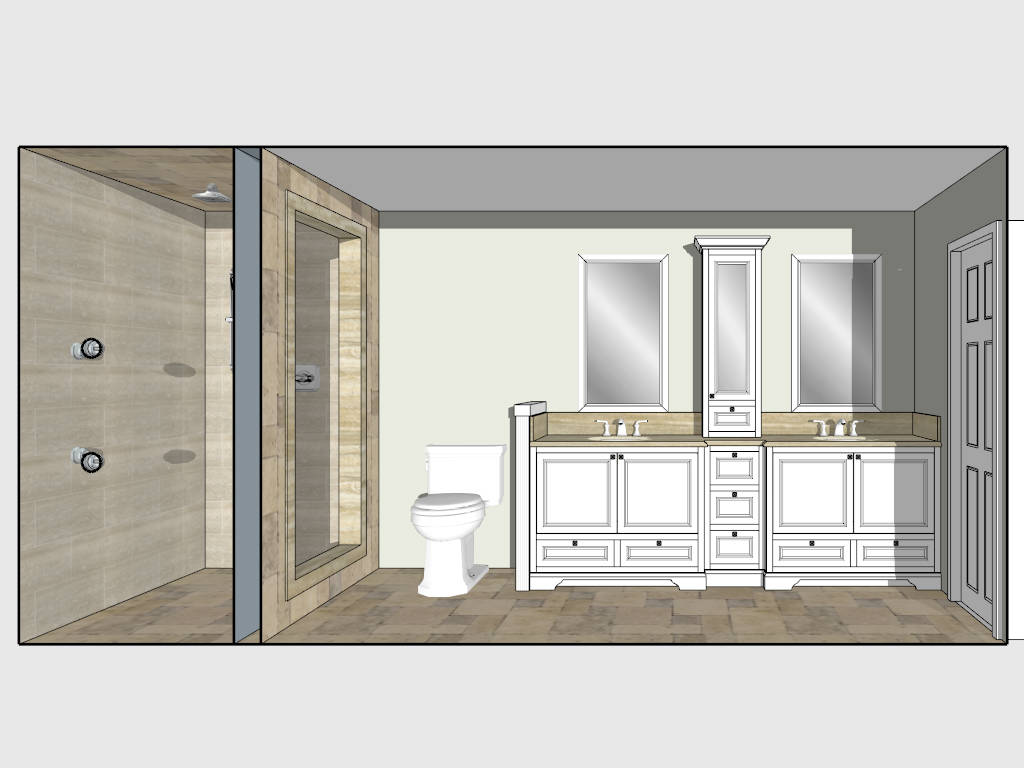 Narrow Bathroom Design with Walk-In Shower sketchup model preview - SketchupBox