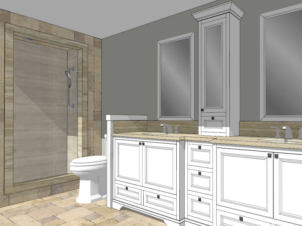Narrow Bathroom Design with Walk-In Shower sketchup model preview - SketchupBox