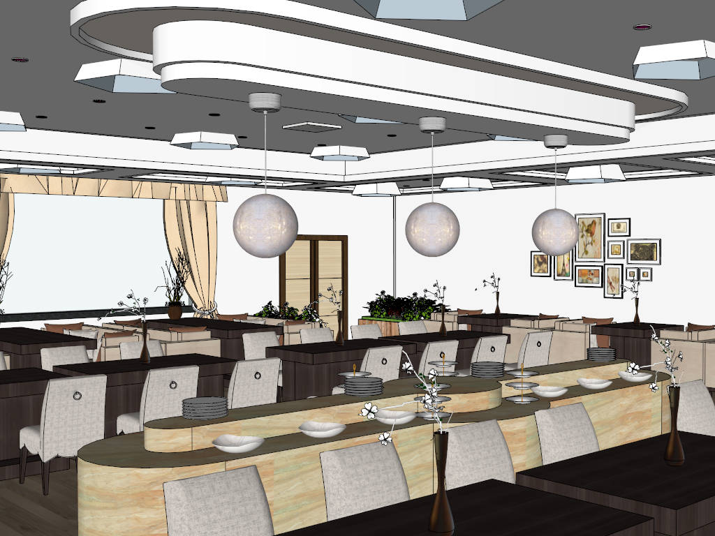 Cafeteria Interior Design Idea sketchup model preview - SketchupBox