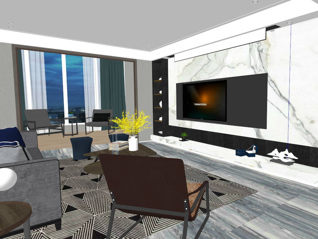 Contemporary Living Room Design sketchup model preview - SketchupBox