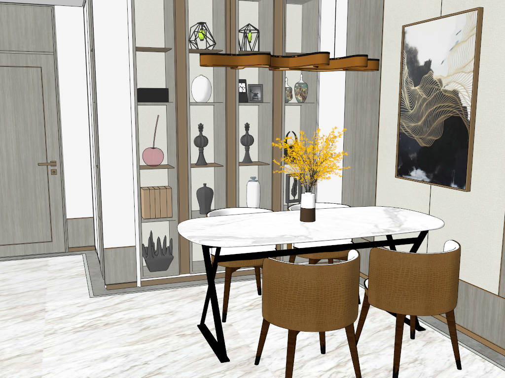 Living Room with Dining Interior Design sketchup model preview - SketchupBox