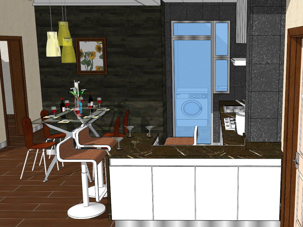 Condo Kitchen and Dining Area sketchup model preview - SketchupBox