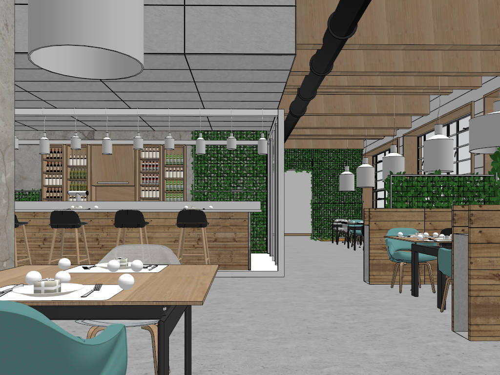 Loft Restaurant Design sketchup model preview - SketchupBox