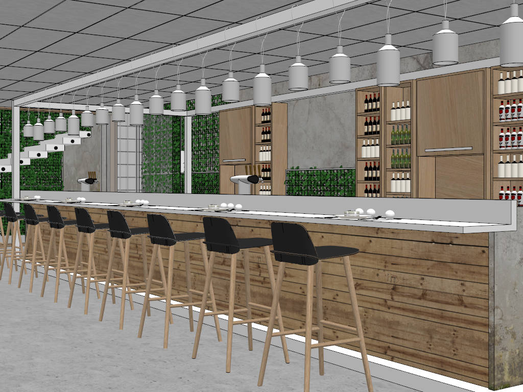 Loft Restaurant Design sketchup model preview - SketchupBox