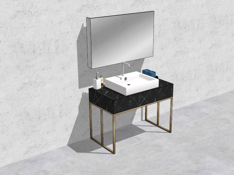 Black Marble Top Single Bathroom Vanity sketchup model preview - SketchupBox