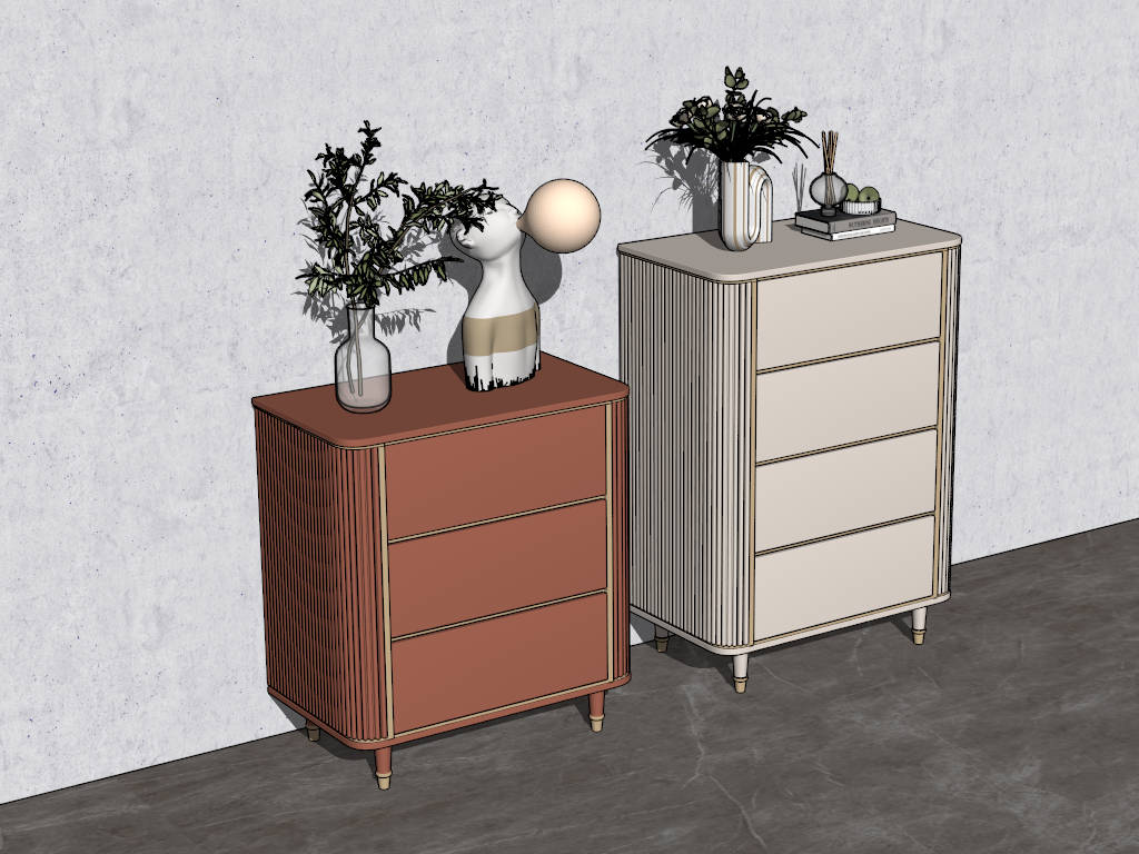 Modern Dresser and Nnightstand sketchup model preview - SketchupBox