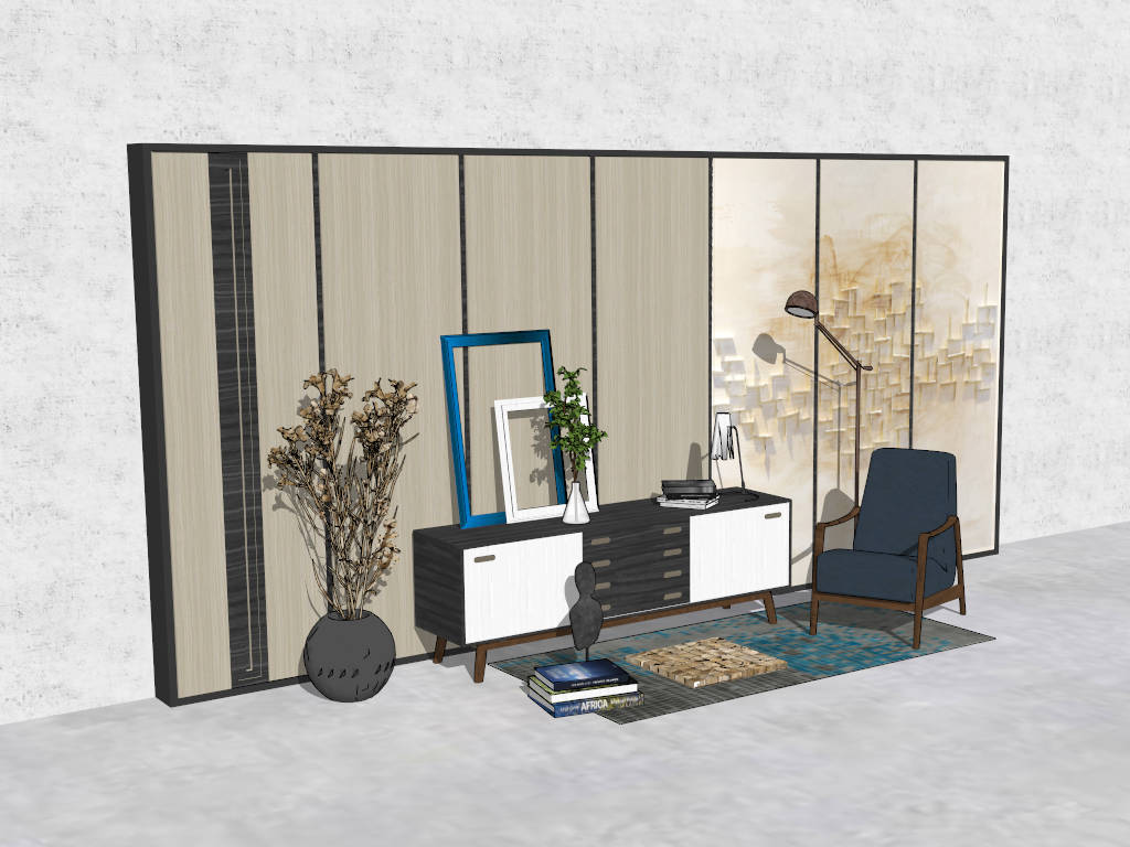 Modern Accent Wall Low Sideboard for Living Room sketchup model preview - SketchupBox