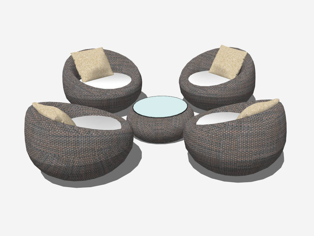 Rattan Conversation Patio Furniture Set sketchup model preview - SketchupBox