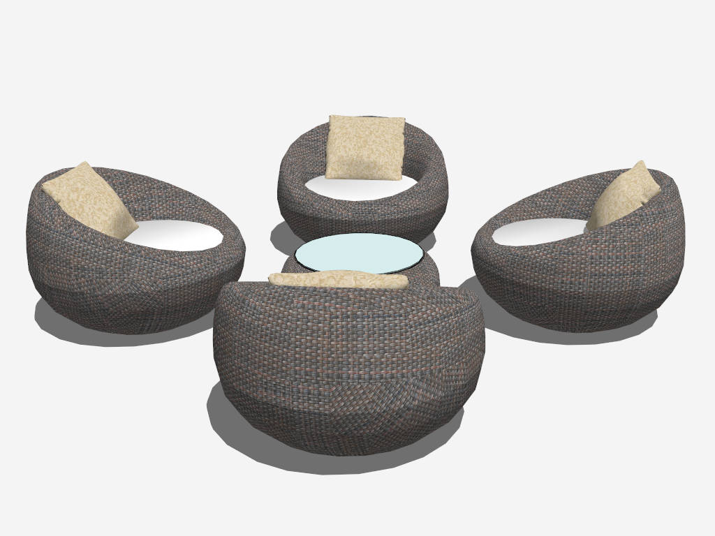 Rattan Conversation Patio Furniture Set sketchup model preview - SketchupBox