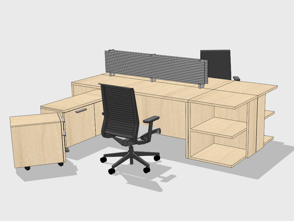 Two Person Workstation Desk sketchup model preview - SketchupBox