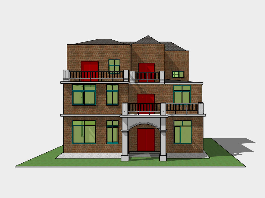 Three Story Brick House sketchup model preview - SketchupBox