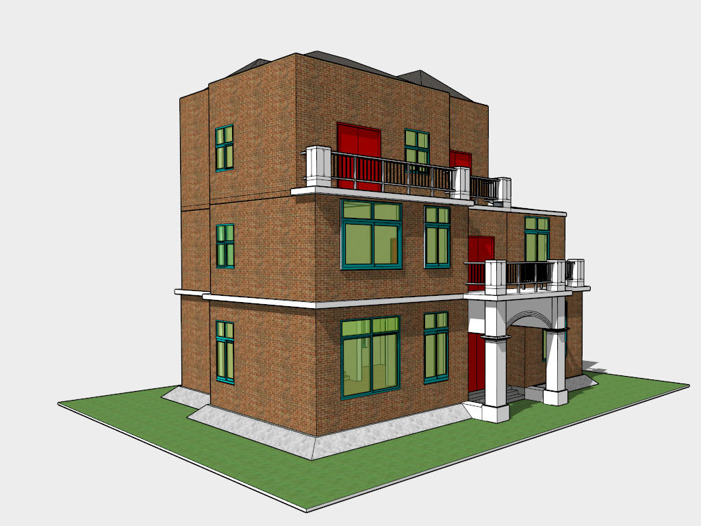 Three Story Brick House sketchup model preview - SketchupBox