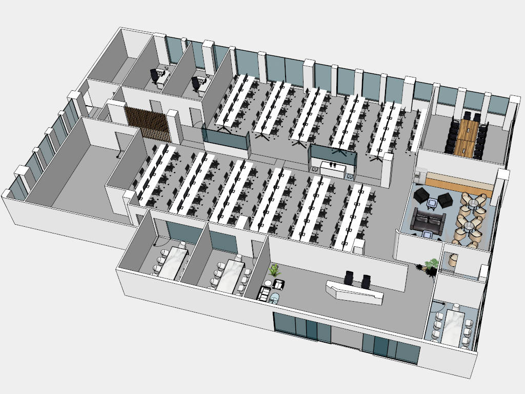 Modern Office Layout Design sketchup model preview - SketchupBox