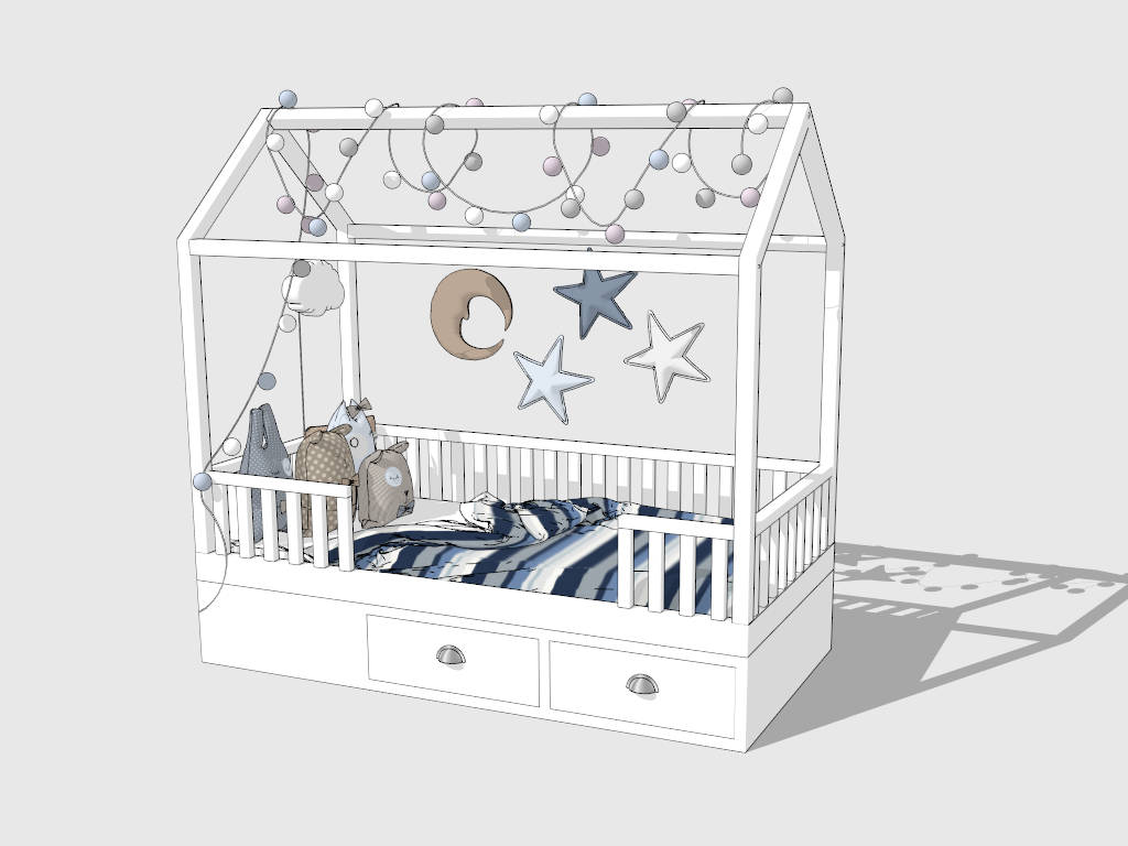 Toddler House Bed with Slats sketchup model preview - SketchupBox