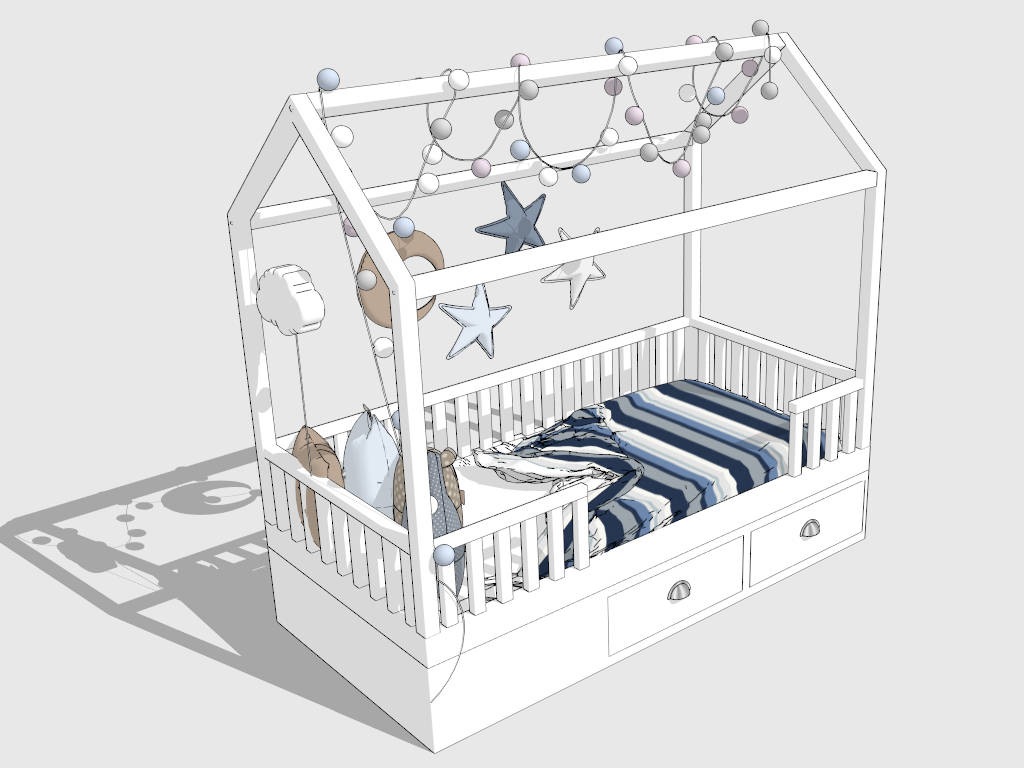 Toddler House Bed with Slats sketchup model preview - SketchupBox