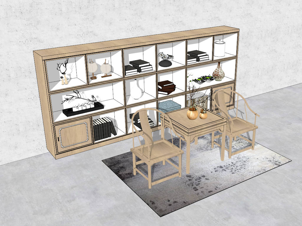 Chinese Accent Chair and Bookshelf sketchup model preview - SketchupBox