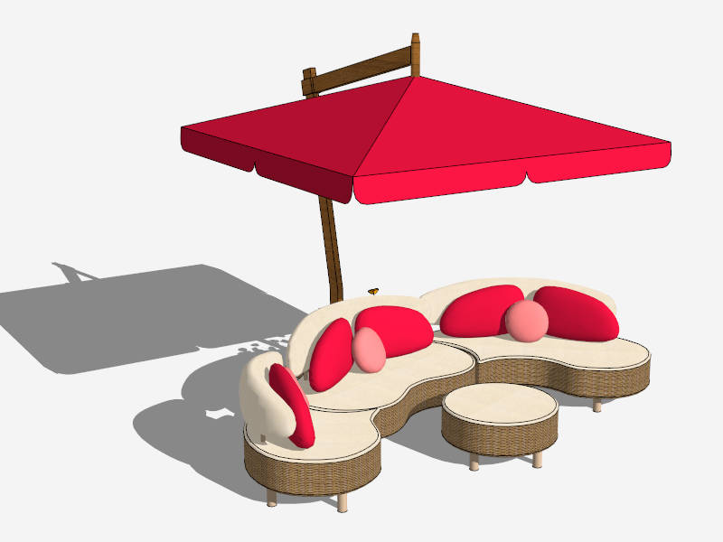 Red Conversation Patio Set with Uumbrella sketchup model preview - SketchupBox