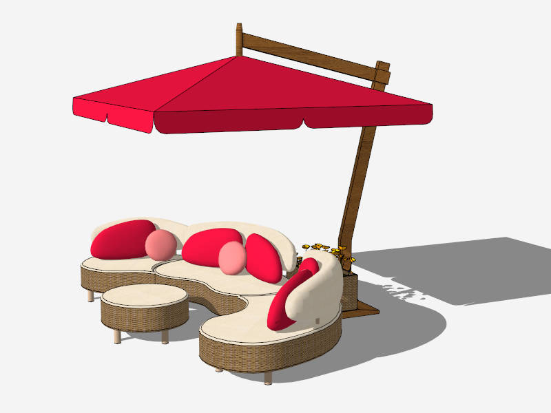 Red Conversation Patio Set with Uumbrella sketchup model preview - SketchupBox