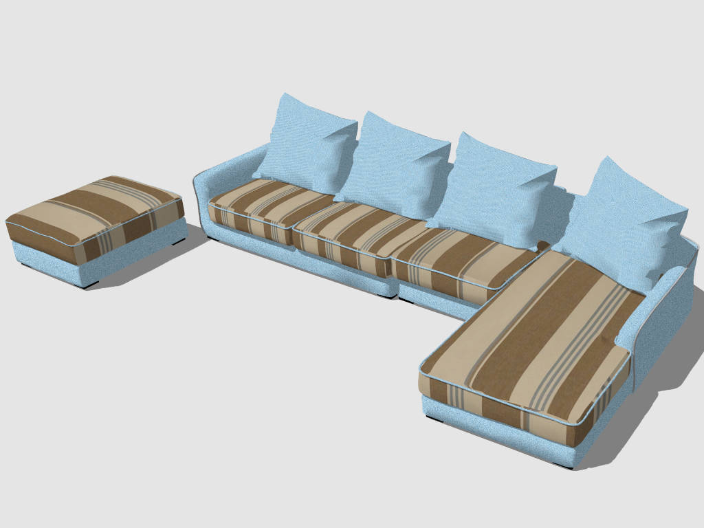 Light Blue Sectional Sofa sketchup model preview - SketchupBox
