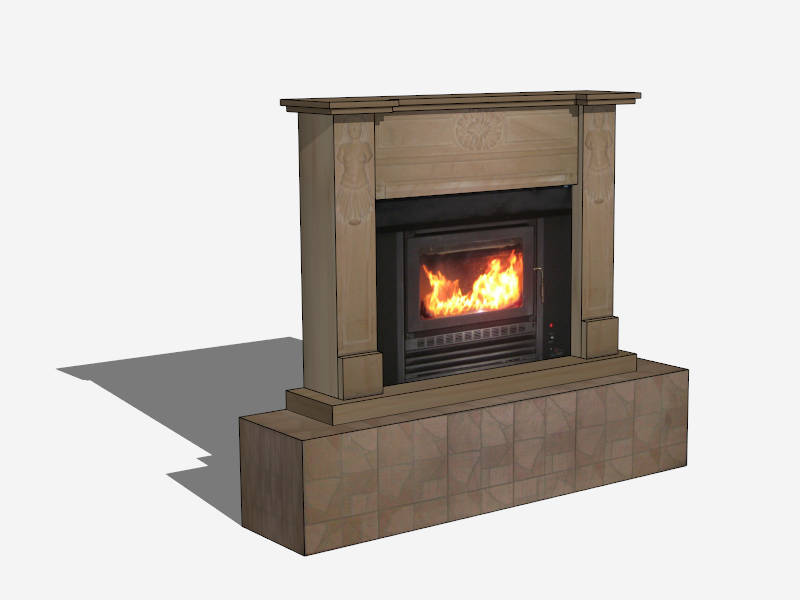 Fireplace with Mantel sketchup model preview - SketchupBox