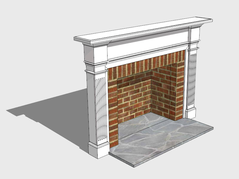 Red Brick Fireplace with White Mantel sketchup model preview - SketchupBox