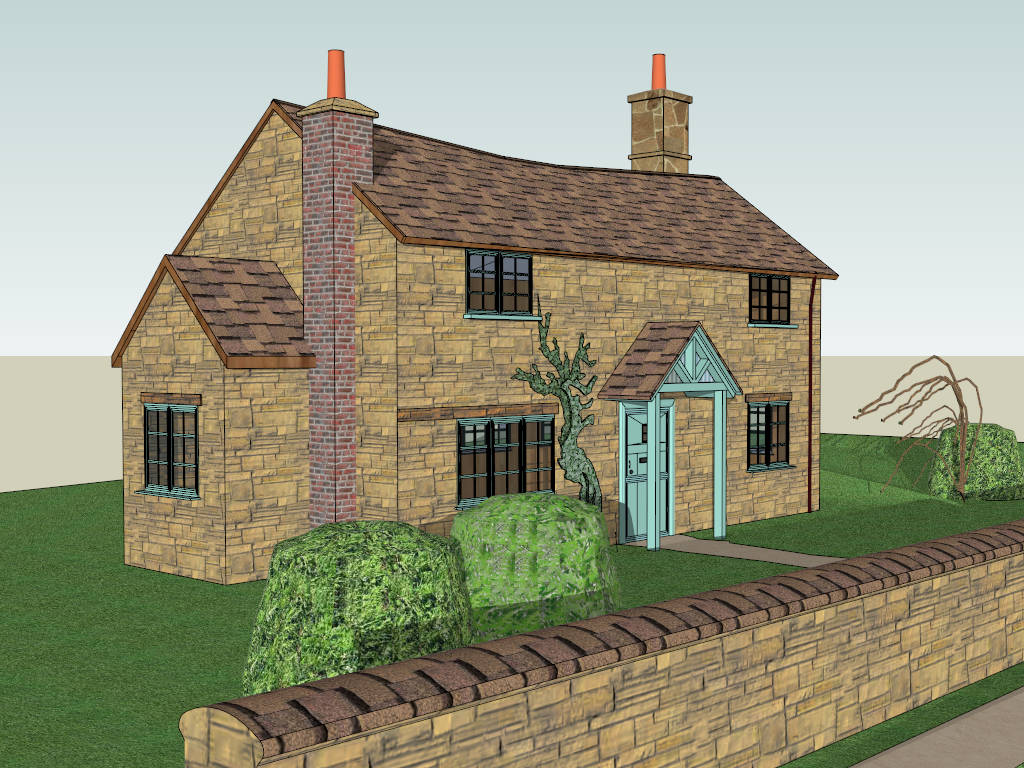 Beautiful Stone Farmhouse sketchup model preview - SketchupBox