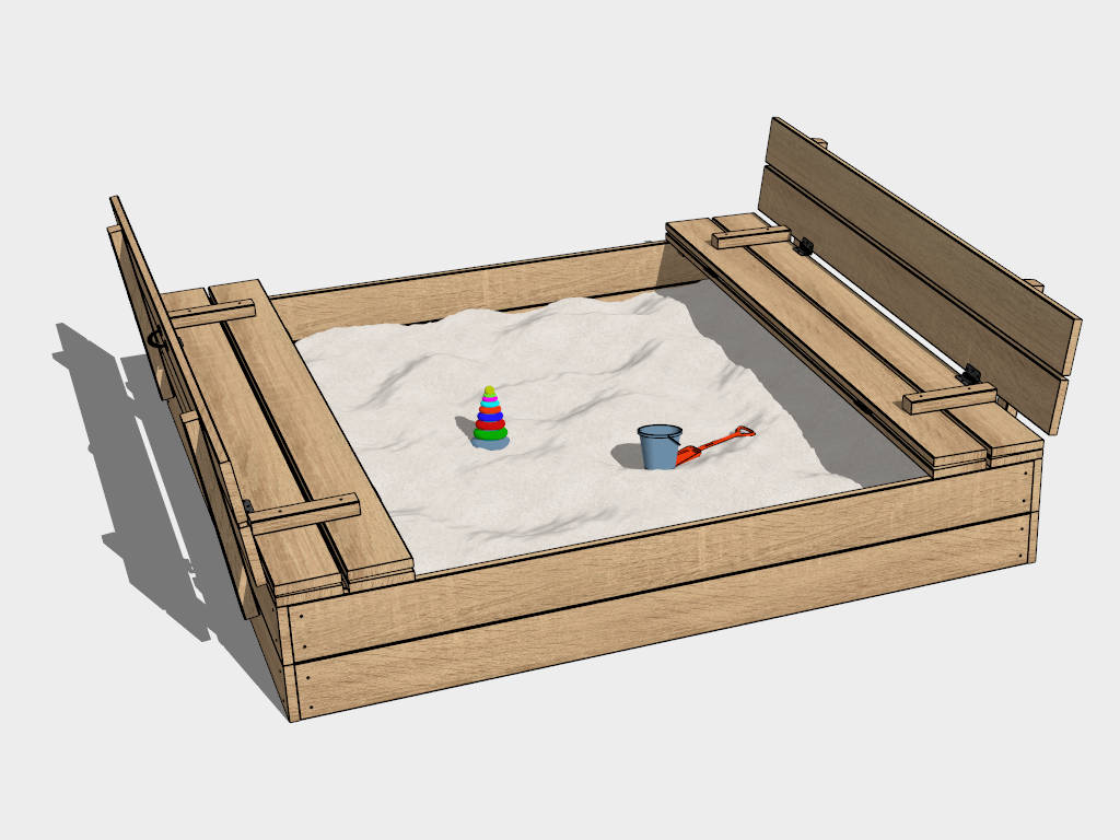 Wood Sandbox with Benches sketchup model preview - SketchupBox