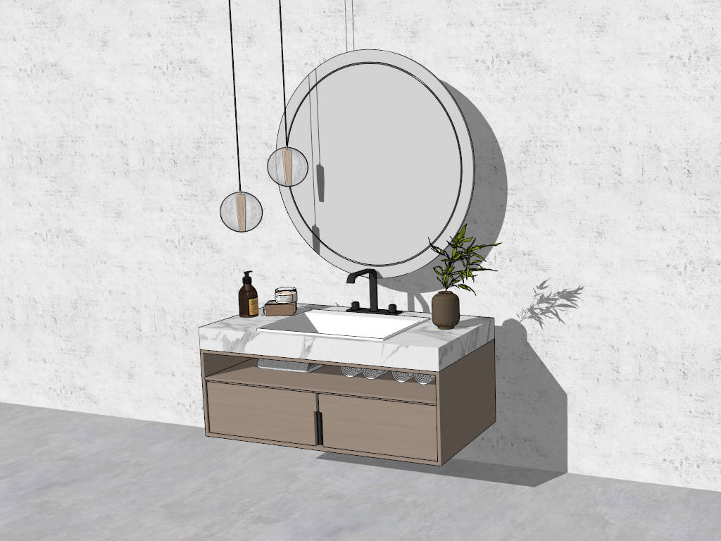 Modern Floating Vanity with Mirror sketchup model preview - SketchupBox