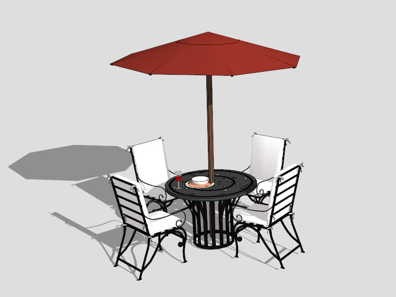 Outdoor Dining 6 Piece Set with Umbrella sketchup model preview - SketchupBox