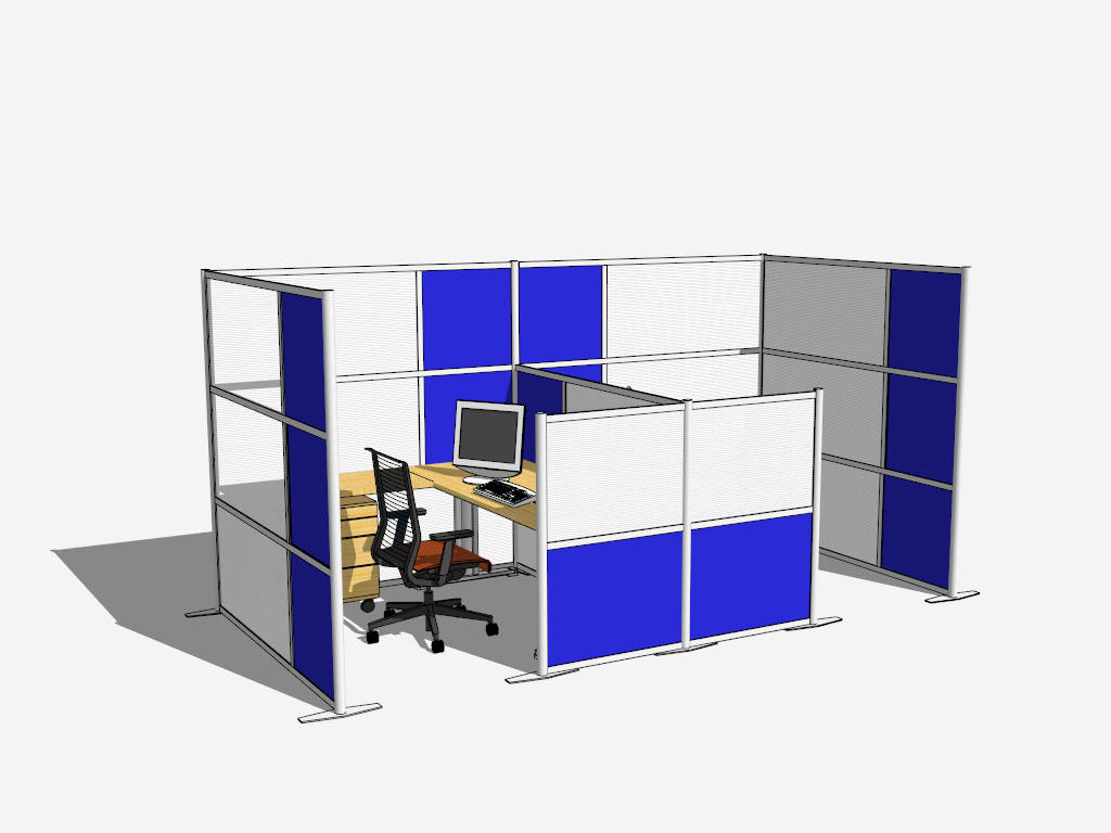 Blue and White Office Cubicles sketchup model preview - SketchupBox