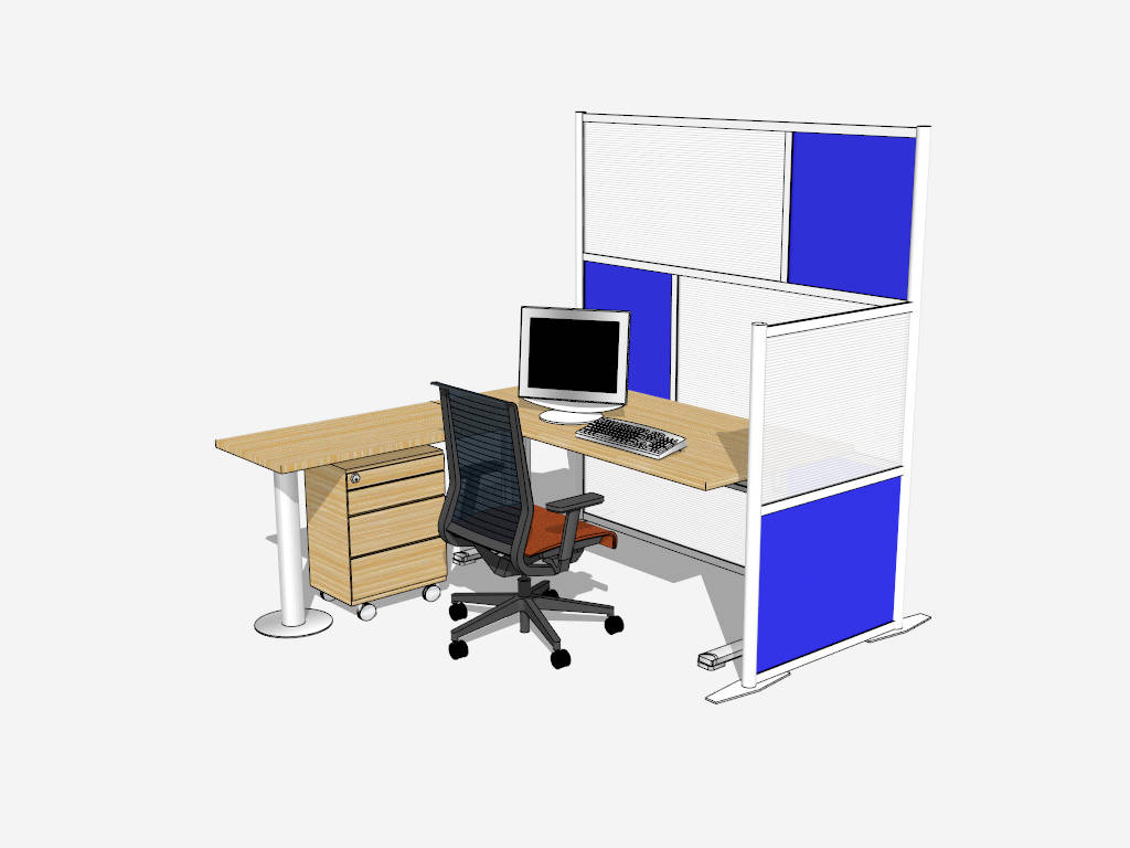 L Shaped Office Cubicle Workstation Desk sketchup model preview - SketchupBox