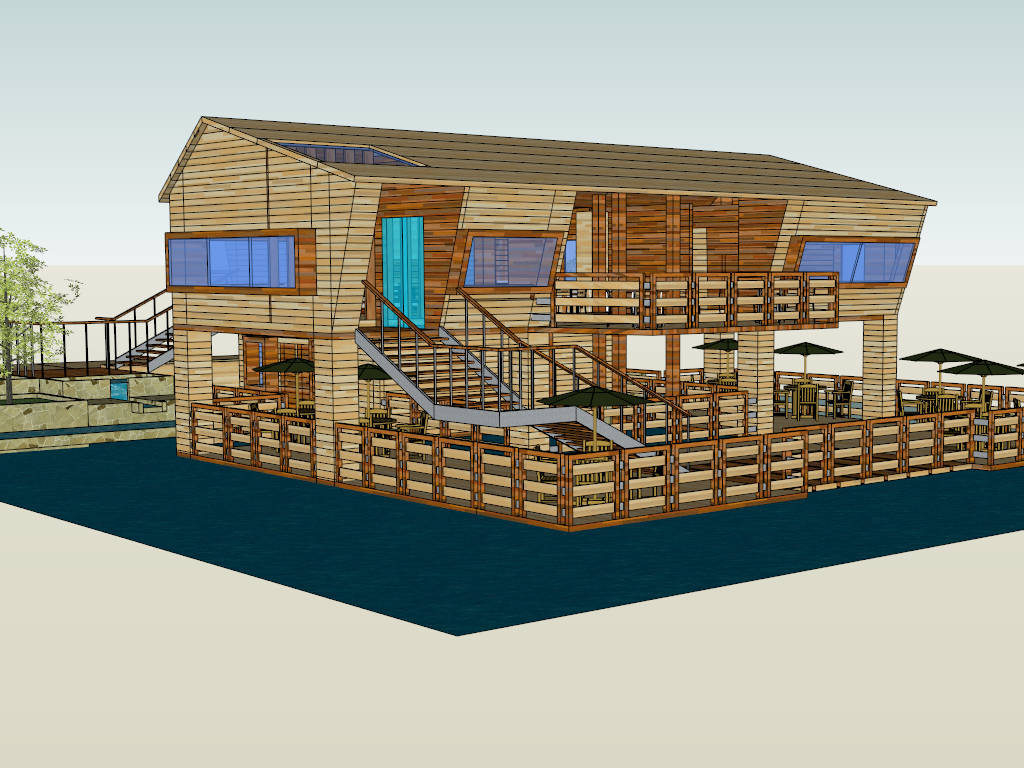 Tropical Restaurant and Bar Design sketchup model preview - SketchupBox