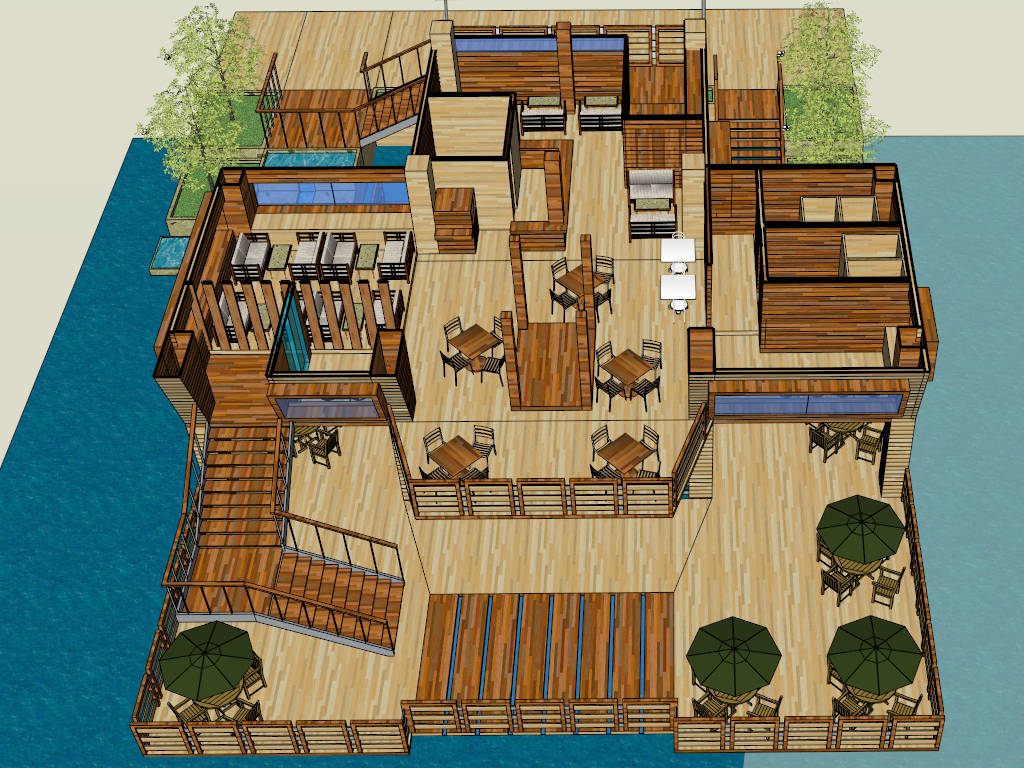 Tropical Restaurant and Bar Design sketchup model preview - SketchupBox