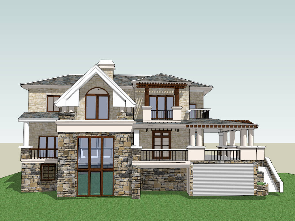 Modern Stone Farmhouse Exterior sketchup model preview - SketchupBox