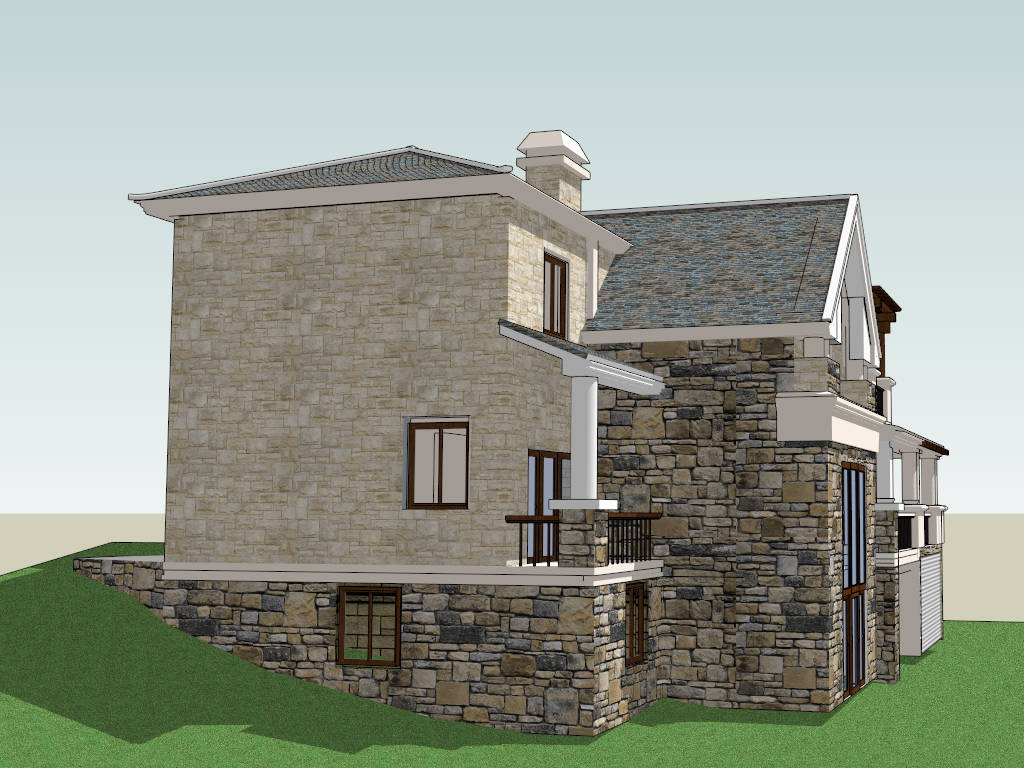 Modern Stone Farmhouse Exterior sketchup model preview - SketchupBox