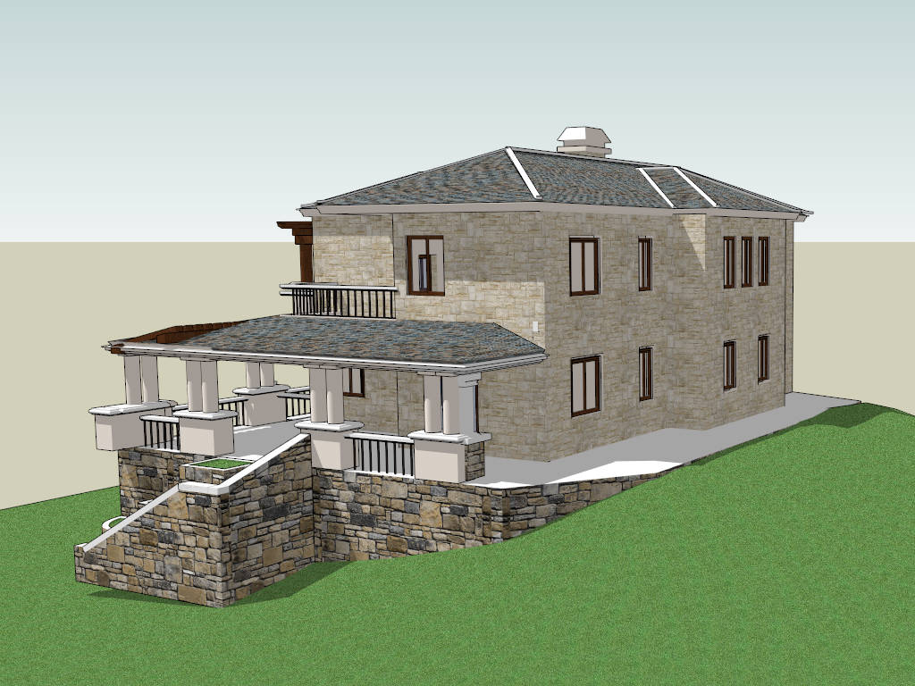 Modern Stone Farmhouse Exterior sketchup model preview - SketchupBox