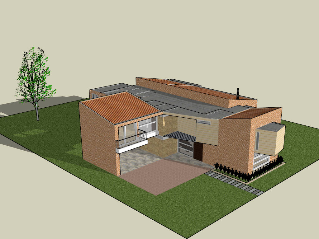 Red Brick House Design sketchup model preview - SketchupBox