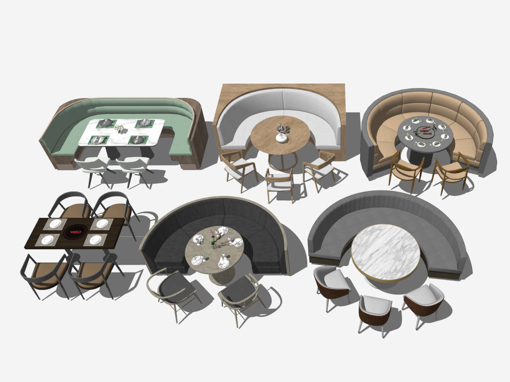 Restaurant Booths Dining Set Furniture sketchup model preview - SketchupBox